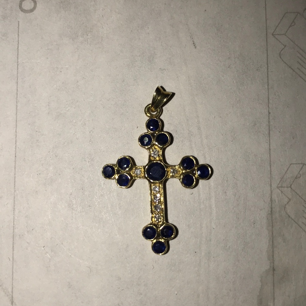 18K Gold Sapphire and Diamond Cross